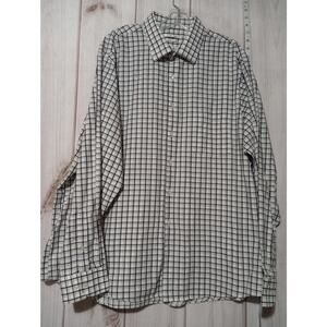 Van Heusen Shirt Mens 18.5 36‎ 37 Black White Plaid Classic Fit Wrinkle Free